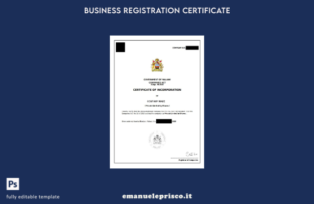 modello di certificato di costituzione del Malawi in stile verificato